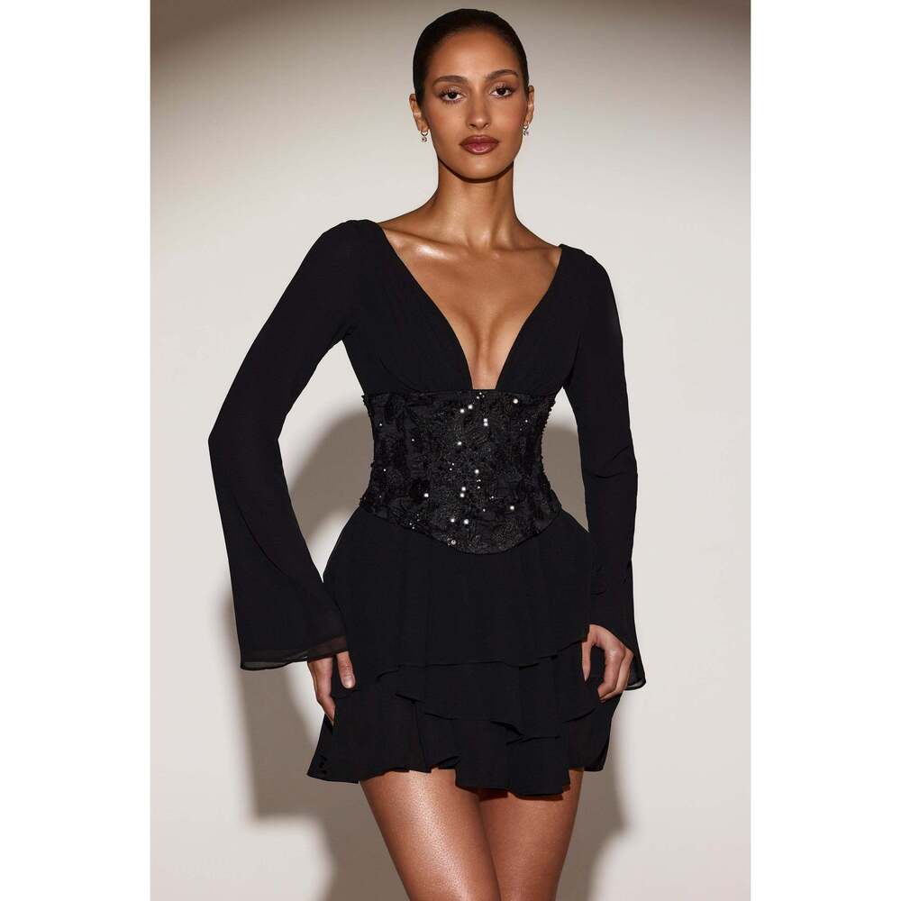 Oh Polly Embellished Corset A-line Mini Dress in Black 6